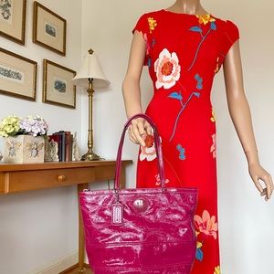 Coach Signature Patent Leather Tote in Hot Pink